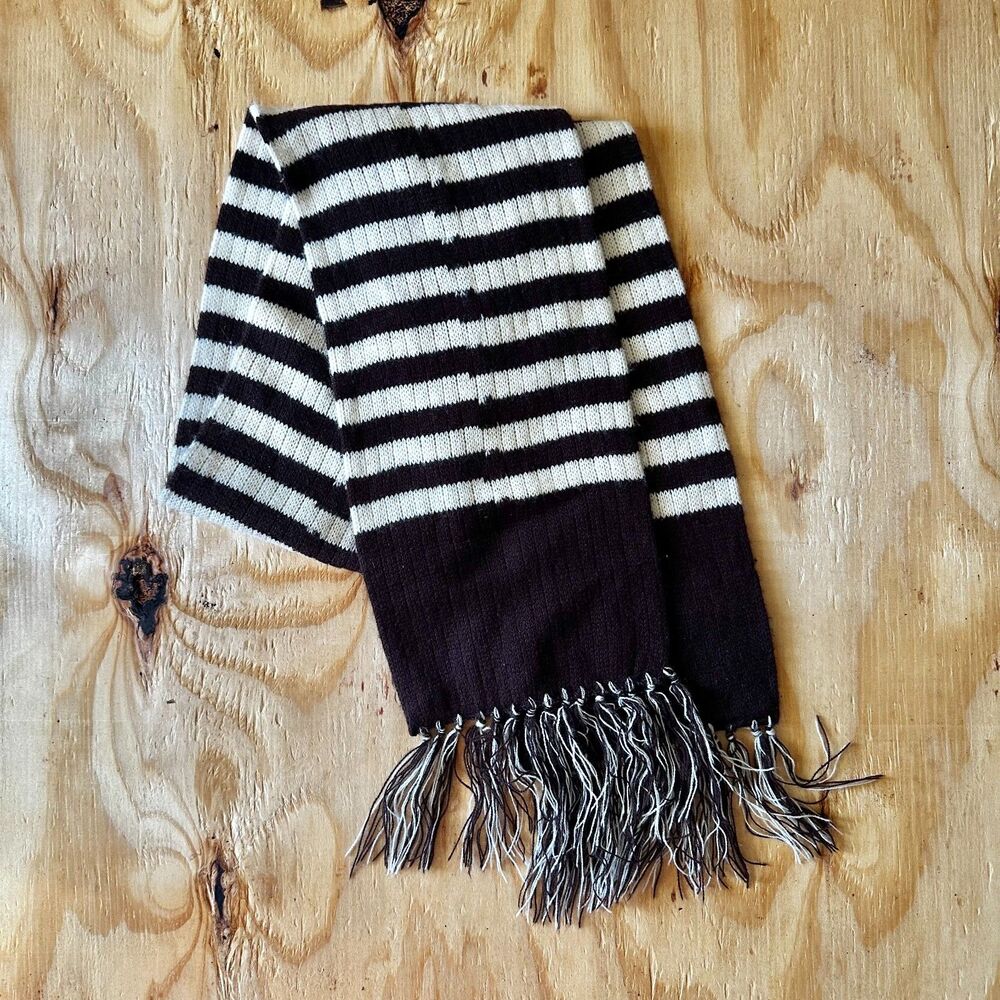 Vintage 70s Earth Tone Striped Knit Scarf - Orlon Acrylic